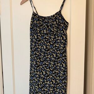Floral Spaghetti Strap Dress - Blue and Yellow
